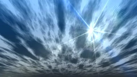 Sky clouds sun ray, 3d render Illustrazione stock
