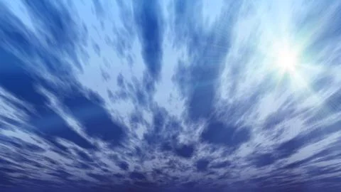 Sky clouds sun ray, 3d render Stock Illustration