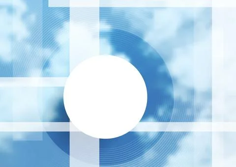 Sky clouds tech background with white geometric stripes and circles 库存插图
