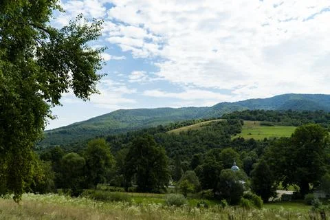 Sky in clouds, white clouds, blue sky noon sky, clouds over the mountains Stock Photos