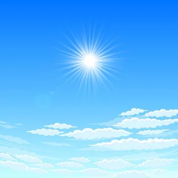 Sky, cloudy day And the sun shining. Vector Sky Background 스톡 일러스트
