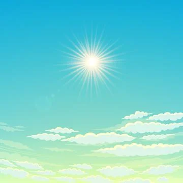 Sky, cloudy day And the sun shining. Vector Sky Background 스톡 일러스트