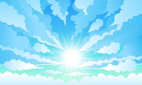 Sky, cloudy day And the sun shining. Vector Sky Background Stock Illustration