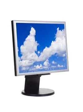 Sky on computer screen Sky on computer screen isolated on white background... Stockfoto's