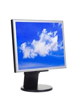 Sky on computer screen Sky on computer screen isolated on white background... 스톡 사진