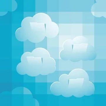 Sky computing concept, with pixelate sky, clouds folder sructure Stock Illustration