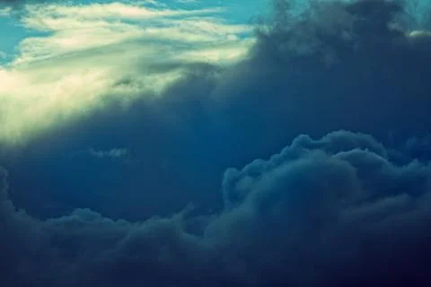 Sky with dark storm clouds. The approach of the hurricane and bad weather. Stock-Fotos