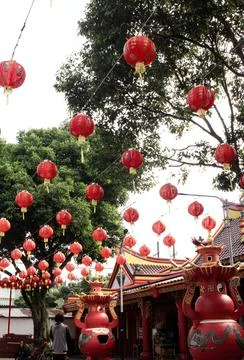 The sky is decorated with lanterns Stock Photos