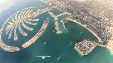 Sky Diver Over The Palm Dubai Stock Footage 138702474
