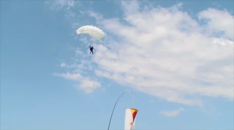 Sky Diver In A Sky Diving Contest, Summer, Blue Sky, Lading, Follow Shot Video stock 40900757