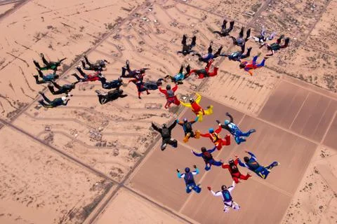 Sky diving large group formation Stock Photos