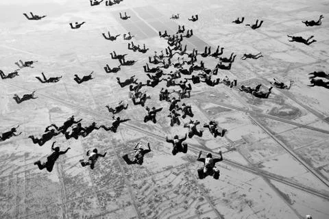 Sky diving large group formation Stock Photos