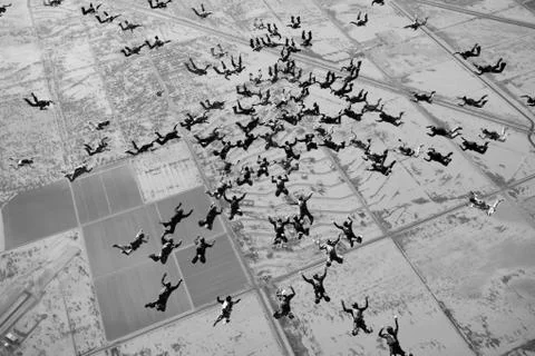 Sky diving large group formation Stock Photos