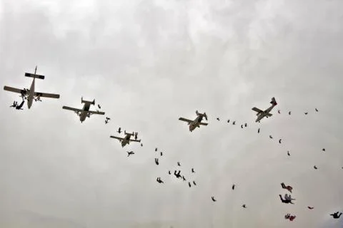 Sky diving large group formation Stock Photos