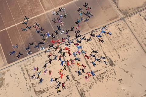 Sky diving large group formation Stock Photos