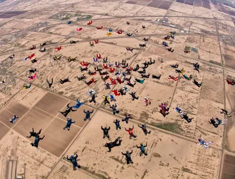 Sky diving large group formation Stock Photos