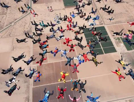 Sky diving large group formation Stock Photos