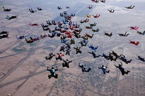 Sky diving large group formation Stock Photos