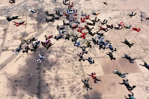 Sky diving large group formation Stock Photos