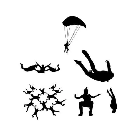 Sky diving silhouettes Stock Illustration
