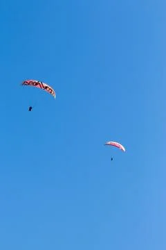 Sky Diving with space in solid blue sky Stock Photos