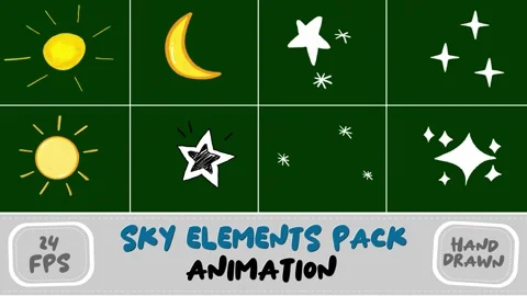Sky Elements Animation Pack - 2D Hand Drawn Animated Sun, Moon, and Twinkling  Stock Footage 324895396