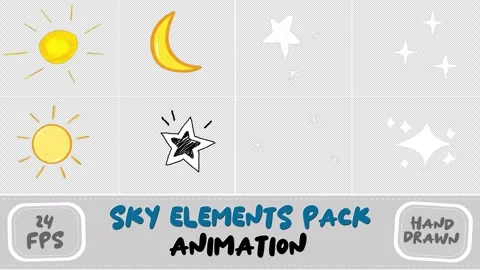 Sky Elements Animation Pack - 2D Hand Drawn Animated Sun, Moon, and Twinkling  库存影片 324897836