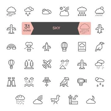 Sky featuring 35 High Resolution Vector Icons in Regular Line Design Ilustración de archivo