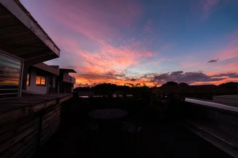 A sky fired during a sunset in Polynesia Stock Photos