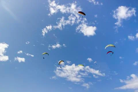 Sky full of paragliders Stock Photos