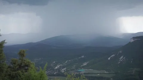 Sky full of rain cloud in mountains. Footage. Sky and mountain background Stockbeeldmateriaal 145259971