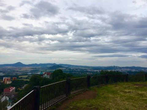 The sky in gray clouds, view from the mountain. Stock Photos