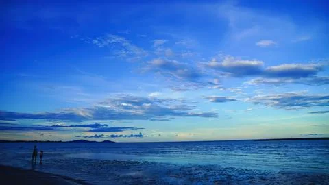 The sky has the light of the sun, the sky is blue, there are small and larg.. Stock Photos