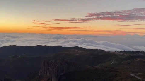 The sky has turned orange. The sun is about to rise. Madeira. Portugal. Stock Footage 296578943