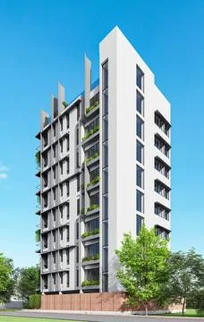 Sky-High Ambitions Multi-Storied Building Designs in Photorealistic 3D Stock-Illustration