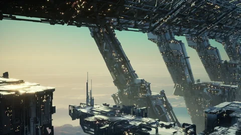 Sky high city featuring advanced architecture and technology Video stock 317381391
