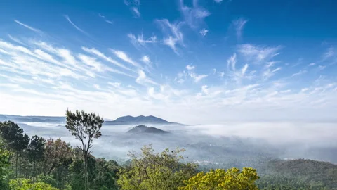 Sky high mount in clouds panoramic view from garden in Mexico Stock Footage 270880236