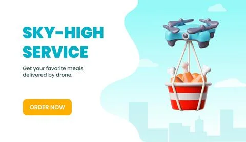 Sky-high service 3D vector landing page, get your favorite meals delivered by Stock Illustration