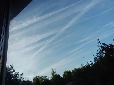 Sky in jet trails Stock Photos
