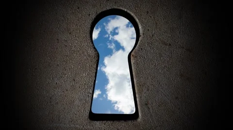 Sky in keyhole on old wall with vignette effect Stock Footage 42541827