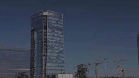 Sky landscape with clouds and some building construction cranes. Video stock 126362357