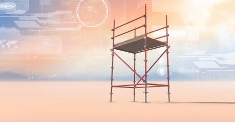 Sky landscape with technology interface and 3D Scaffolding イラスト素材