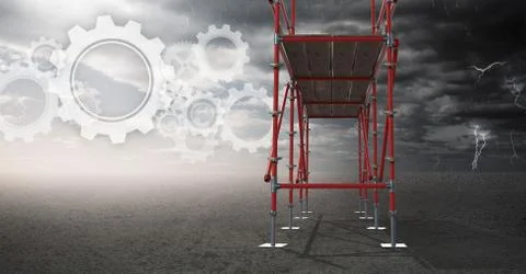 Sky landscape with technology interface and 3D Scaffolding Illustrazione stock