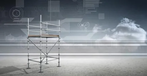 Sky landscape with technology interface and 3D Scaffolding Illustrazione stock