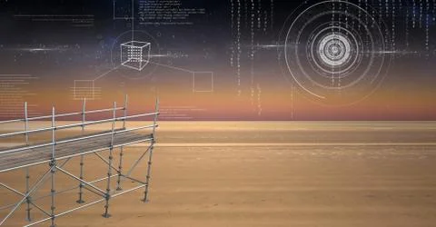 Sky landscape with technology interface and 3D Scaffolding Illustrazione stock