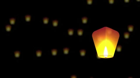 Sky Lantern Floating at Night with Soft Bokeh Cinematic Lanterns in Backgroun Stock Footage 327020140