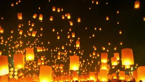 Sky Lanterns During the Yi Peng Festival in Northern Thailand 4K Video stock 332158539