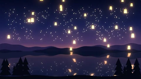 Sky Lanterns Floating into Night Sky Forming 2027 Happy New Year Stock Footage 347626588