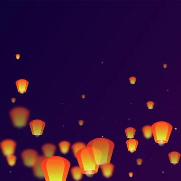 Sky lanterns floating in the night sky. Stock Illustration