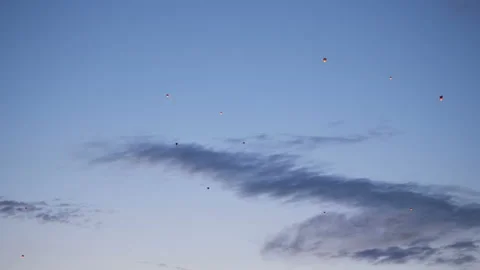 The sky lanterns fly up highly in the sky Video stock 136212204